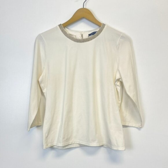 Nautica White Sparkly Neckline Long Sleeve Top - Picture 1 of 10